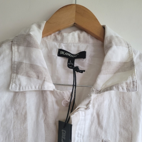 BLANK NYC,Changing Lanes Striped Linen Romper, Light Tan/Cream,  Size Large -NWT - Picture 10 of 13